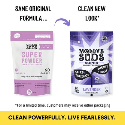 Molly's Suds Super Powder Detergent | Extra Strength Laundry Soap, Stain Fighting | Sensitive Skin | Simple, Effective Ingredients | 60 Loads - Lavender