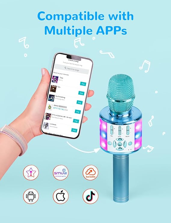Amazmic Kids Karaoke Microphone Machine Toys for Girls Bluetooth Microphone with LED Light, Birthday Gift for Girls Boys 3 4 5 6 7 8 9 10 11 12 Year Old Kids Toys(Blue) nirvanaguru