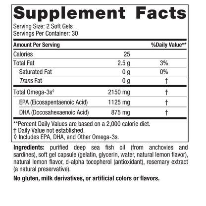 Nordic Naturals Ultimate Omega 2X, Lemon Flavor - 60 Soft Gels - 2150 mg Omega-3 - High-Potency Fish Oil with EPA & DHA - Promotes Brain & Heart Health - Non-GMO - 30 Servings - Nirvana Guru