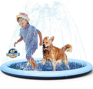 VISTOP Non-Slip Splash Pad for Kids and Dog, Thicken Sprinkler Pool Summer Outdoor Water Toys - Fun Backyard Fountain Play Mat for Baby Girls Boys Children or Pet Dog (67 inch, Blue&Blue) nirvanaguru