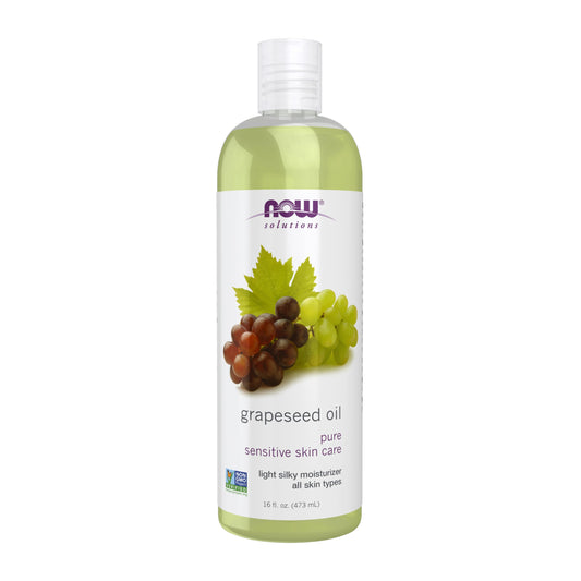 NOW Foods Solutions, Grapeseed Oil, Skin Care for Sensitive Skin, Light Silky Moisturizer for All Skin Types, 16-Ounce - Nirvana Guru