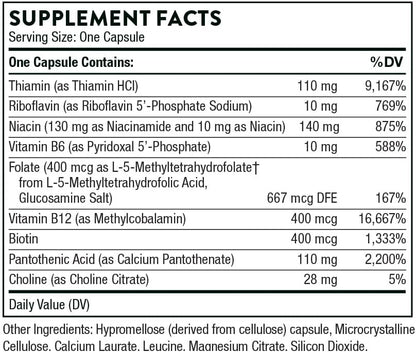 THORNE Basic B-Complex - Tissue-Ready Vitamin B Complex Supplement with Choline - Supports Cellular Energy Production, Brain Health & Red Blood Cell Formation* - Gluten-Free, Dairy-Free - 60 Capsules - Nirvana Guru