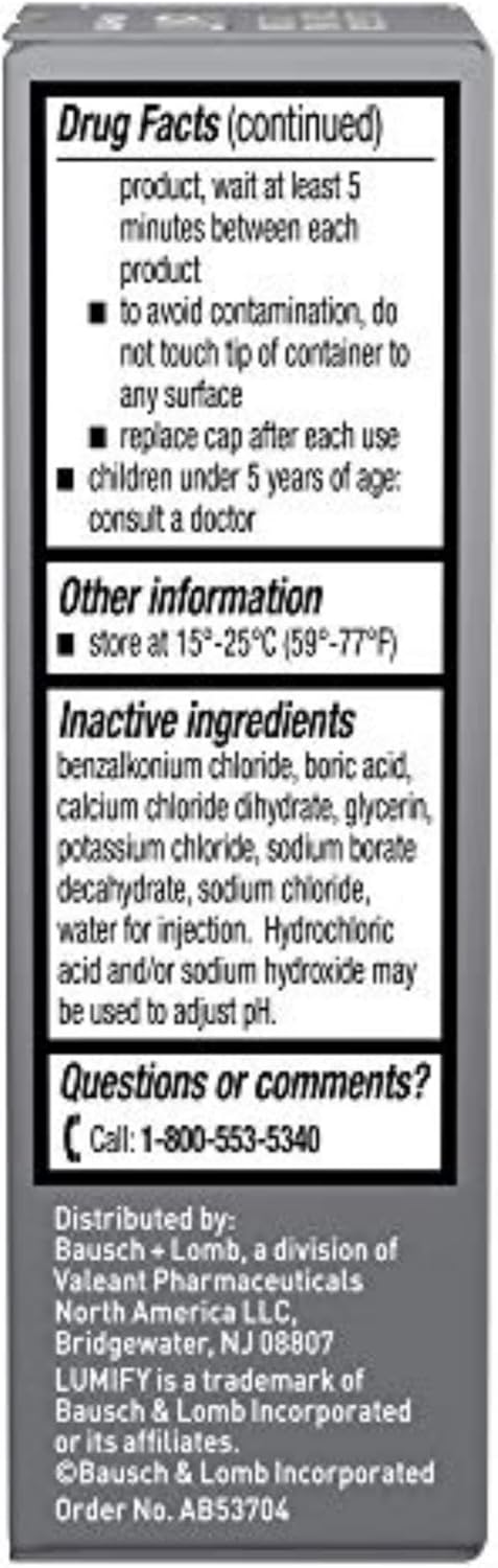 LUMIFY Eye Drops for Red Eyes, Redness Reliever for Brighter Looking Eyes, Works in 1 Minute & Lasts Up to 8 Hours, Eye Drops, 0.08 Fl Oz (2.5 mL), Packaging May Vary