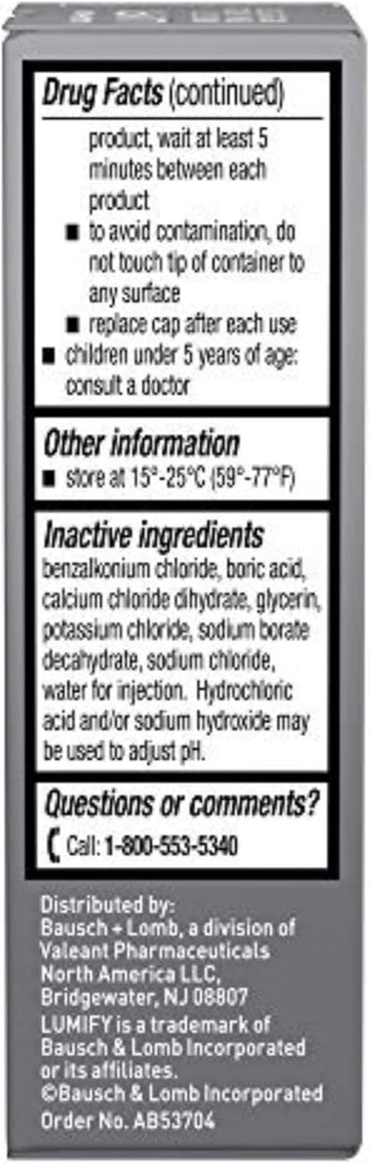LUMIFY Eye Drops for Red Eyes, Redness Reliever for Brighter Looking Eyes, Works in 1 Minute & Lasts Up to 8 Hours, Eye Drops, 0.08 Fl Oz (2.5 mL), Packaging May Vary