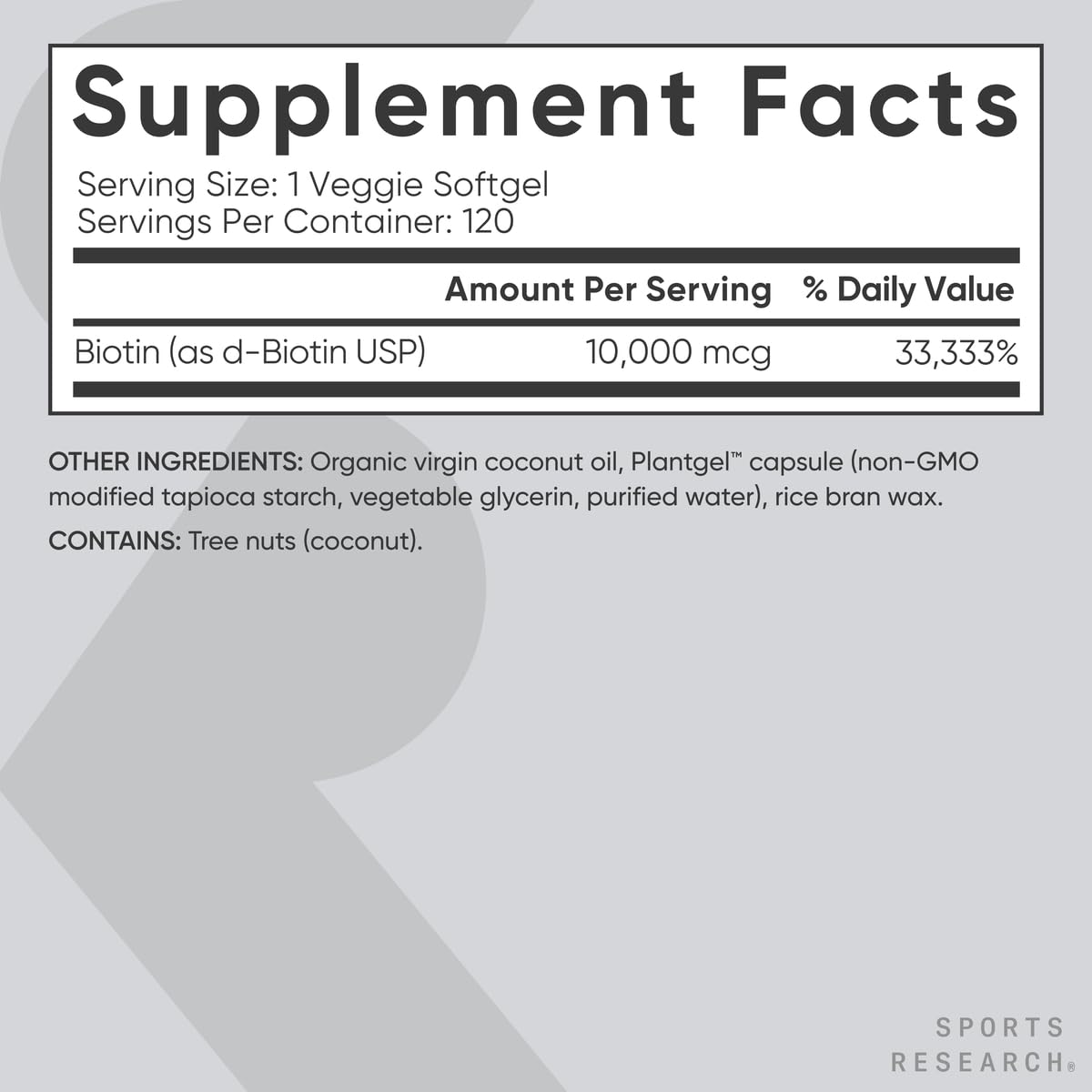Sports Research Extra Strength Vegan Biotin (Vitamin B) Supplement with Organic Coconut Oil - Supports Keratin for Healthier Hair & Skin - Great for Women & Men - 5,000mcg, 120 Veggie Softgel Capsules - Nirvana Guru
