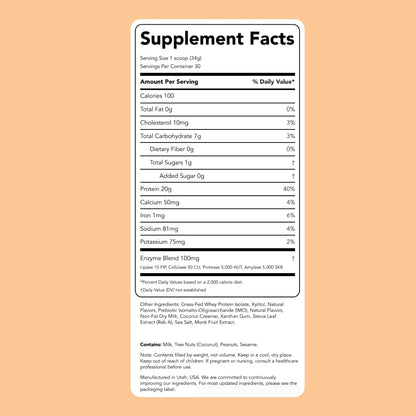 Clean Simple Eats Whey Protein Powder, Simply Vanilla Flavor Naturally Sweetened, 100% Grass Fed Protein Powder with Digestive Enzymes & No Artificial Ingredients, Gluten Free, 30 Servings