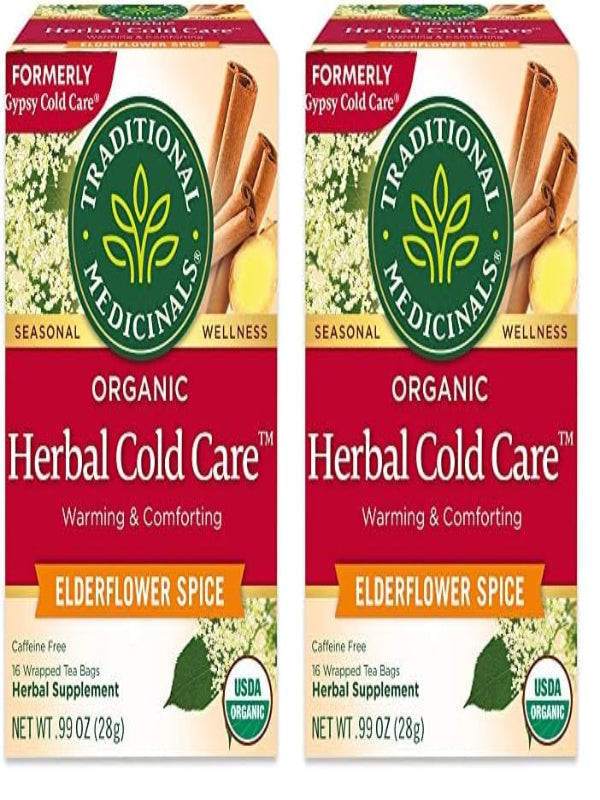 Traditional Medicinals Tea, Herbal Cold Care Seasonal Tea with Elderflower Spice, 16 Tea Bags - Nirvana Guru