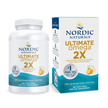 Nordic Naturals Ultimate Omega 2X, Lemon Flavor - 60 Soft Gels - 2150 mg Omega-3 - High-Potency Fish Oil with EPA & DHA - Promotes Brain & Heart Health - Non-GMO - 30 Servings - Nirvana Guru
