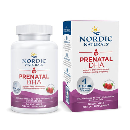 Nordic Naturals Prenatal DHA, Strawberry - 120 Soft Gels - 830 mg Omega-3 + 400 IU Vitamin D3 - Supports Brain Development in Babies During Pregnancy & Lactation - Non-GMO - 60 Servings - Nirvana Guru
