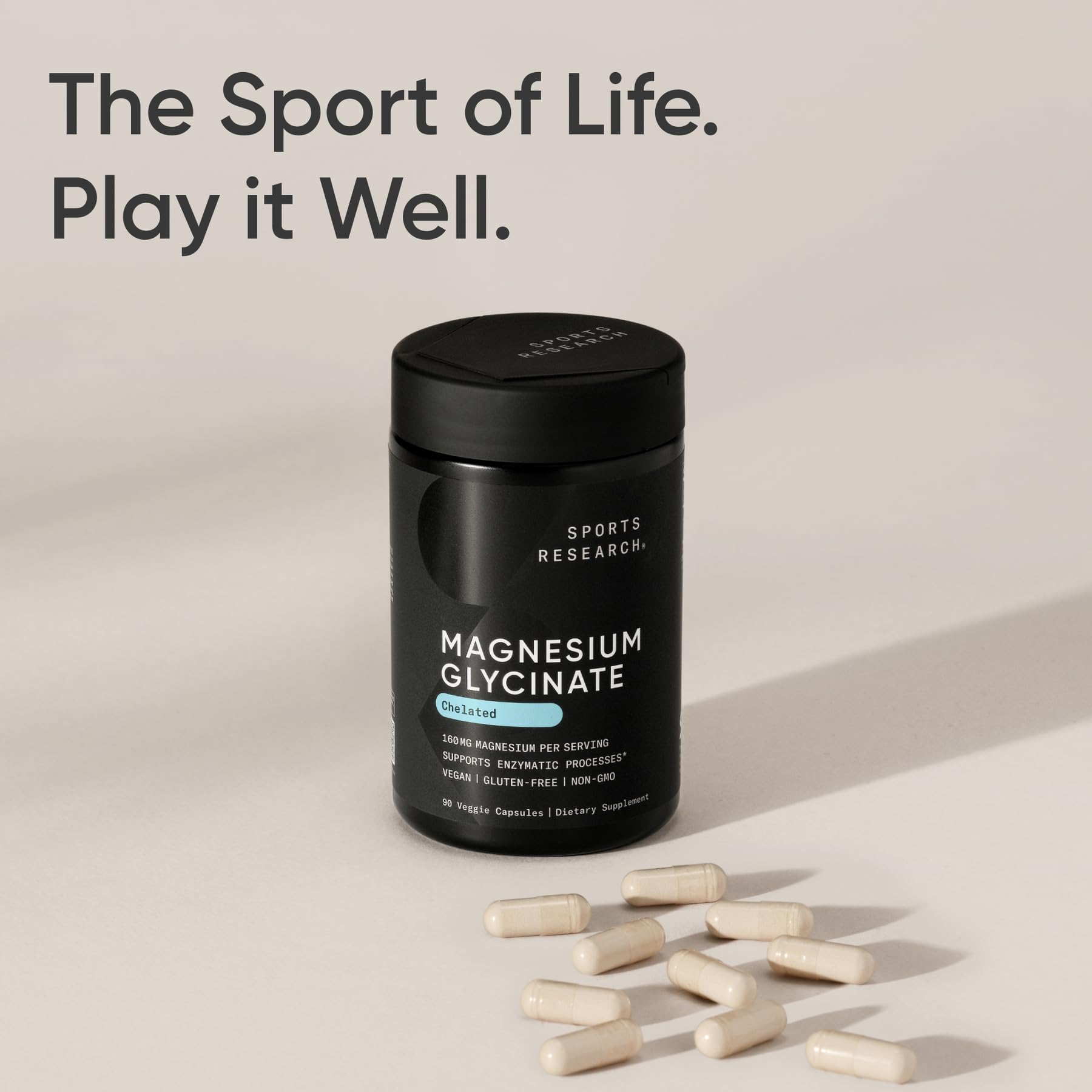 Sports Research® Magnesium Glycinate - Supports Restful Sleep & Enzymatic Processes - 160 mg Chelated Magnesium - Vegan Capsule - 90 Count - Nirvana Guru