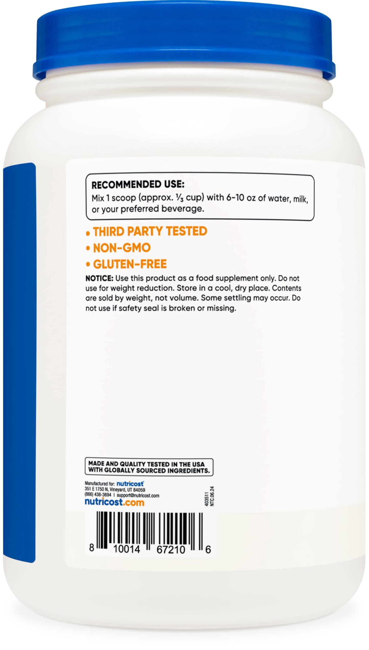 Nutricost Casein Protein Powder 2lb - Micellar Casein, Gluten Free, Non-GMO (Unflavored) - Nirvana Guru