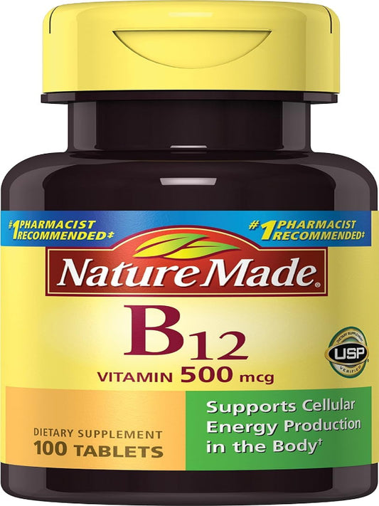 Nature Made Vitamin B12 500 mcg, Dietary Supplement for Energy Metabolism Support, 200 Tablets, 200 Day Supply - Nirvana Guru