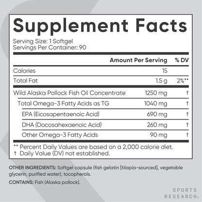Sports Research Total Omega-3 Fish Oil from Wild Sockeye Salmon, Alaska Pollock, Antarctic Krill, Astaxanthin + Phospholipids & Wax Esters for Absorption | 960mg of EPA & DHA - Fresh Lemon Scent (120 - Nirvana Guru