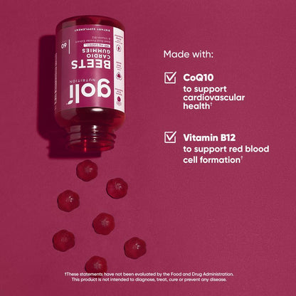 Goli Nutritional Supplement, Beets Cardio Gummy - 60 Count - 100mg CoQ10 & Beet Root Extract - Gluten-Free, Vegan, Non-GMO, and Gelatin-Free. Nature's Great Superfood. Nirvana Guru