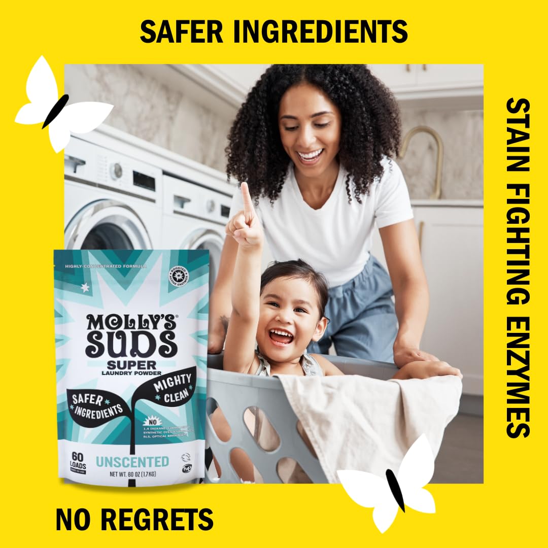 Molly's Suds Super Powder Detergent | Extra Strength Laundry Soap, Stain Fighting | Sensitive Skin | Simple, Effective Ingredients | 60 Loads - Lavender