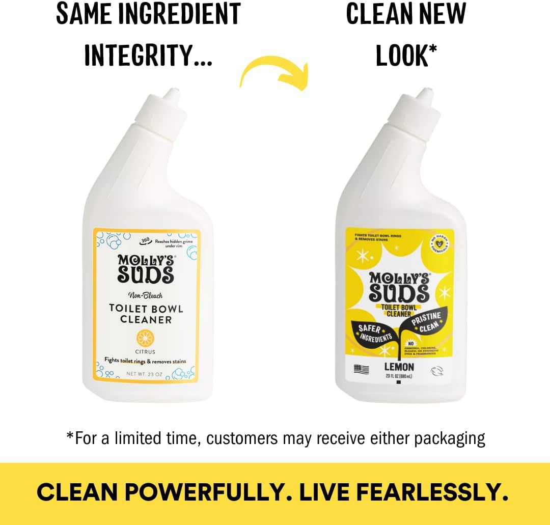 Molly's Suds Toilet Bowl Cleaner (Non-Bleach) | 98% Plant-Based Gel Formula Freshens, Removes Stains and Deodorizes | Lemon Scent - 23 Fl Oz (Pack of 3) Nirvana Guru