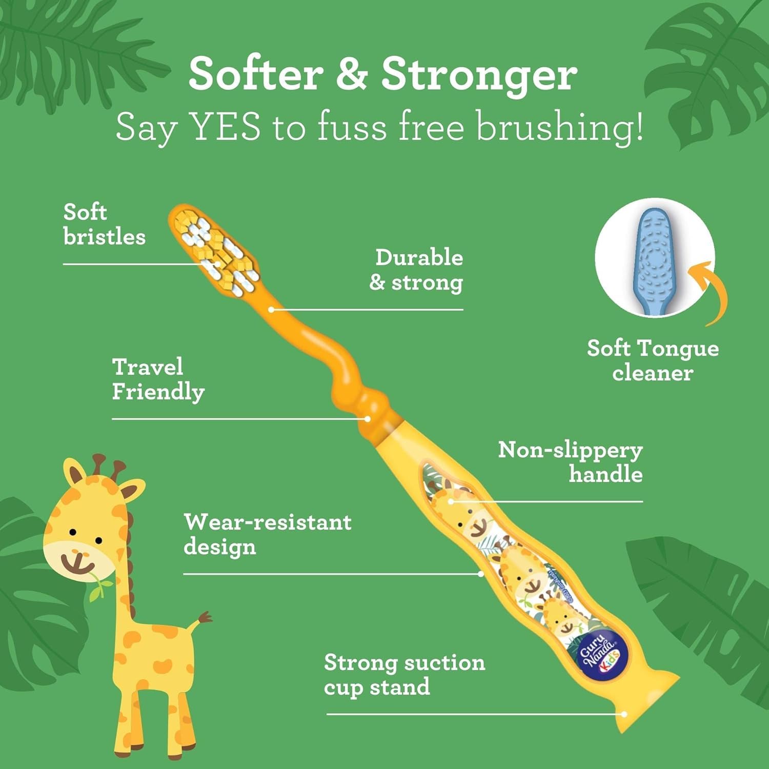 GuruNanda Kids Toothbrush with Suction Cup & Fun Animal Designs - Soft Bristles for Healthy Gums- Non-Slippery & Mess-Free Toothbrush, 3+ Age- 4 Count Nirvana Guru