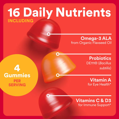 SmartyPants Organic Kids Multivitamin Gummies: Probiotics, Omega 3 (ALA), Vitamin D3, C, Vitamin B12, B6, A, K & Zinc for Immune Support, Biotin, Three Fruit Flavors, 120 Count (30 Day Supply) Nirvana Guru