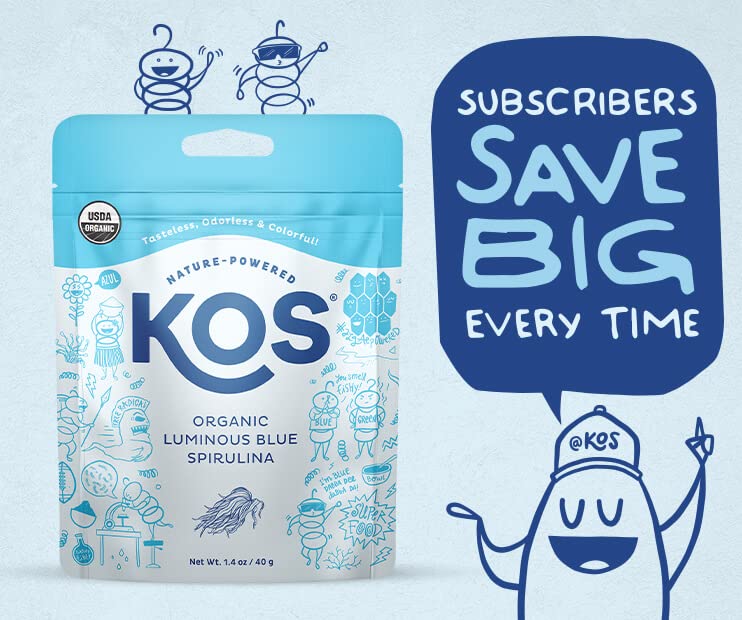 KOS Calming Blue Spirulina Blend- USDA Certified Organic - Algae Superfood Powder with Ashwagandha Root, Lemon Balm, Reishi Mushroom, B Vitamins - Berry Coconut Cooler Flavor, 28 Servings - Nirvana Guru