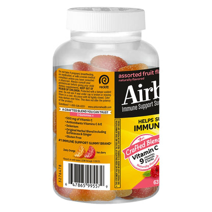 Airborne Vitamin C 500mg (per Serving) - Assorted Fruit Flavored Kids Gummies (63 Count in a Bottle), Gluten-Free Immune Support Supplement with Vitamins C E, Selenium Nirvana Guru
