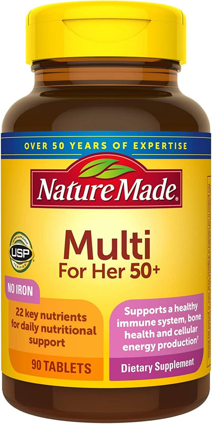 Nature Made Multivitamin For Her 50+ with No Iron, Womens Multivitamin for Daily Nutritional Support, Multivitamin for Women, 90 Tablets, 90 Day Supply - Nirvana Guru
