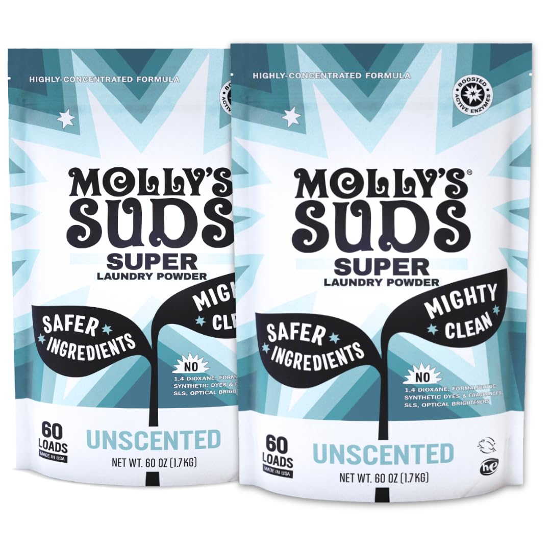 Molly's Suds Super Powder Detergent | Extra Strength Laundry Soap, Stain Fighting | Sensitive Skin | Simple, Effective Ingredients | 60 Loads - Lavender