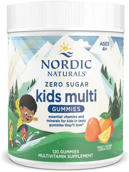 Nordic Naturals Zero Sugar Kids Multi Gummies, Orange Lemon - 120 Gummies - Great-Tasting Multivitamin for Ages 4+ - Supports Growth & Development - Non-GMO, Vegetarian - 30 Servings - Nirvana Guru