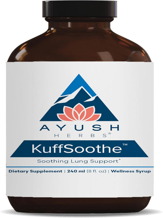 Ayush Herbs KuffSoothe - Bronchial Wellness Syrup, Bronchial Support Supplement, Natural Cough Syrup to Sooth Sore Throat, Sinus & Immune Health Formula with Ginger & Honey - 8 Fl Oz (1 Count) Nirvana Guru
