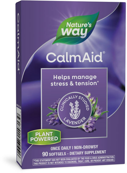 Nature's Way CalmAid, with Silexan Lavender Oil, Helps Reduce Tension and Stress*, Non-Drowsy, 30 Softgels (Packaging May Vary) - Nirvana Guru