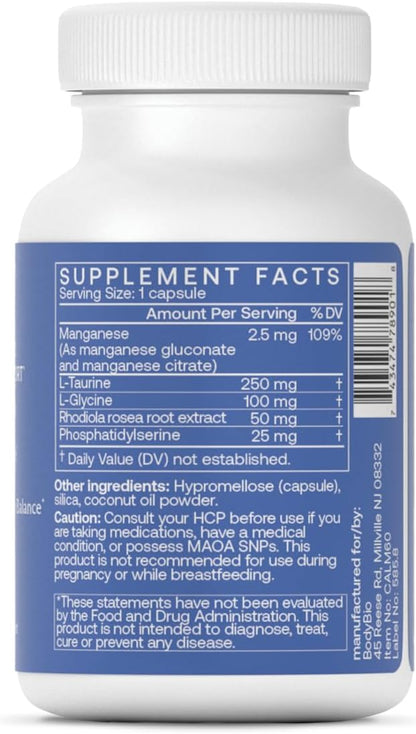 BodyBio Calm - Natural Stress Relief Blend with Rhodiola, Glycine & Phosphatidylserine - Supports Relaxation, Mental Focus & Balanced Cortisol - Non - Drowsy Formula Nirvana Guru