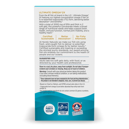 Nordic Naturals Ultimate Omega 2X, Lemon Flavor - 60 Soft Gels - 2150 mg Omega-3 - High-Potency Fish Oil with EPA & DHA - Promotes Brain & Heart Health - Non-GMO - 30 Servings - Nirvana Guru