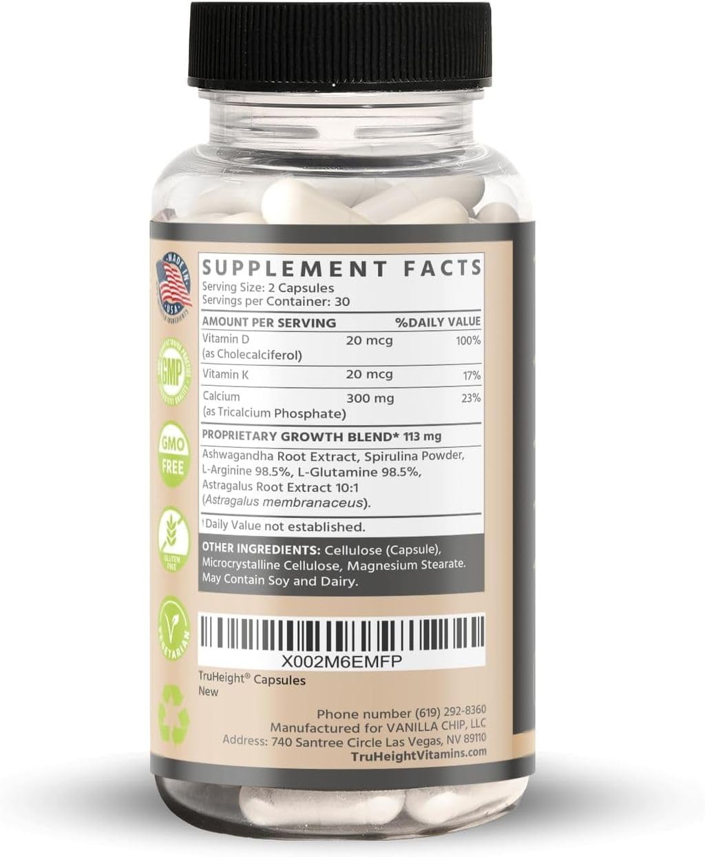 TruHeight Growth Capsules - Natural Growth & Development Supplement for Kids & Teens - Endorsed by Pediatricians - Vitamin D, K, Calcium & Ashwaganda - Bone Strength Capsules - Kids Vitamins - Ages 5+ Nirvana Guru