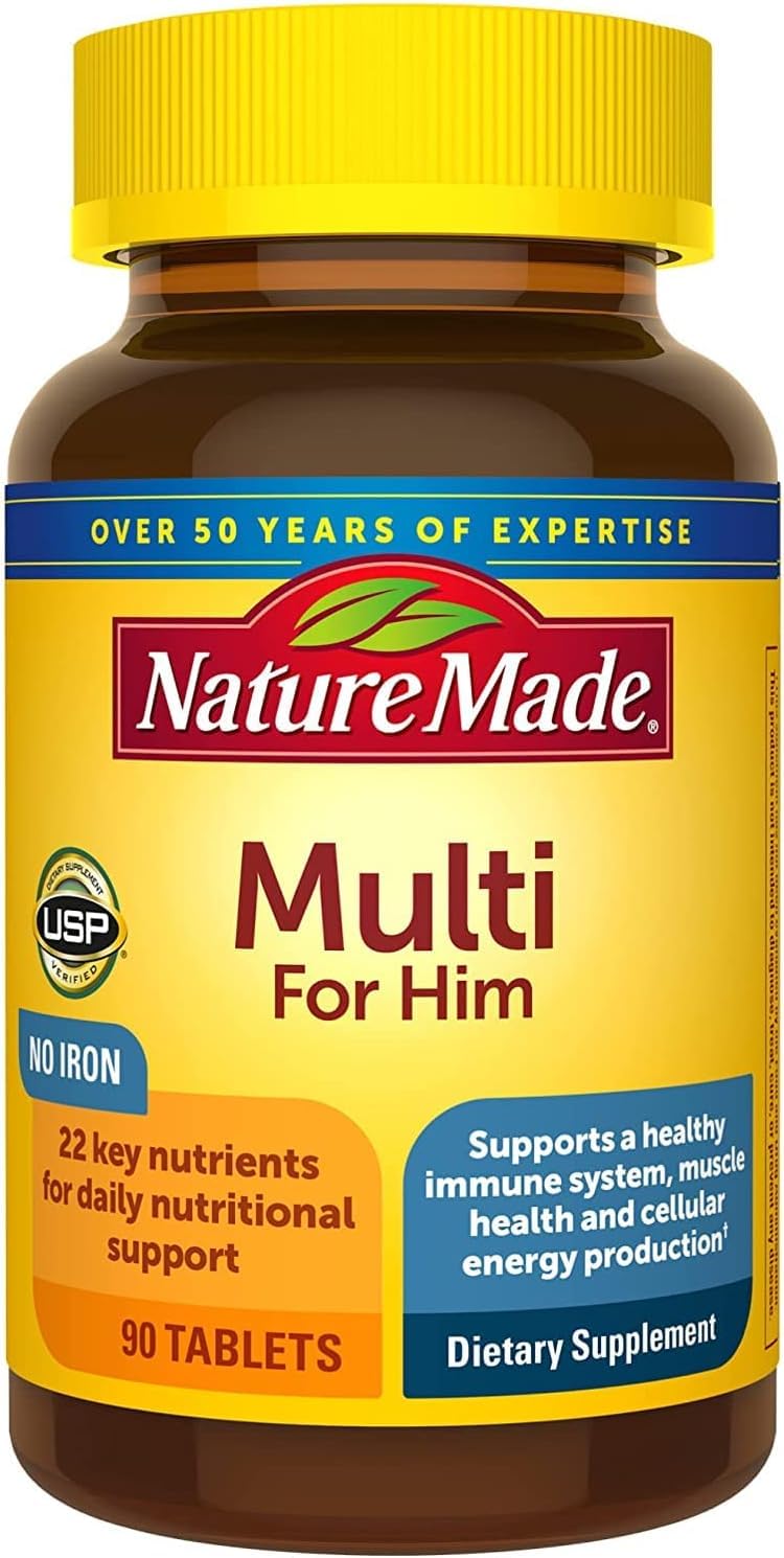Nature Made Multivitamin For Him with No Iron, Mens Multivitamins for Daily Nutritional Support, Multivitamin for Men, 90 Tablets, 90 Day Supply - Nirvana Guru