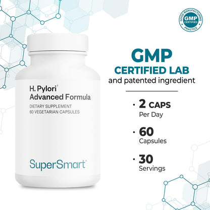 Supersmart H. Pylori Formula 20 Billion CFU per Day (High Potency) - Patented Pylopass Probiotic Lactobacillus Reuteri DSM 17648 Supplement | Non-GMO & Gluten Free - 60 Vegetarian Capsules Nirvana Guru