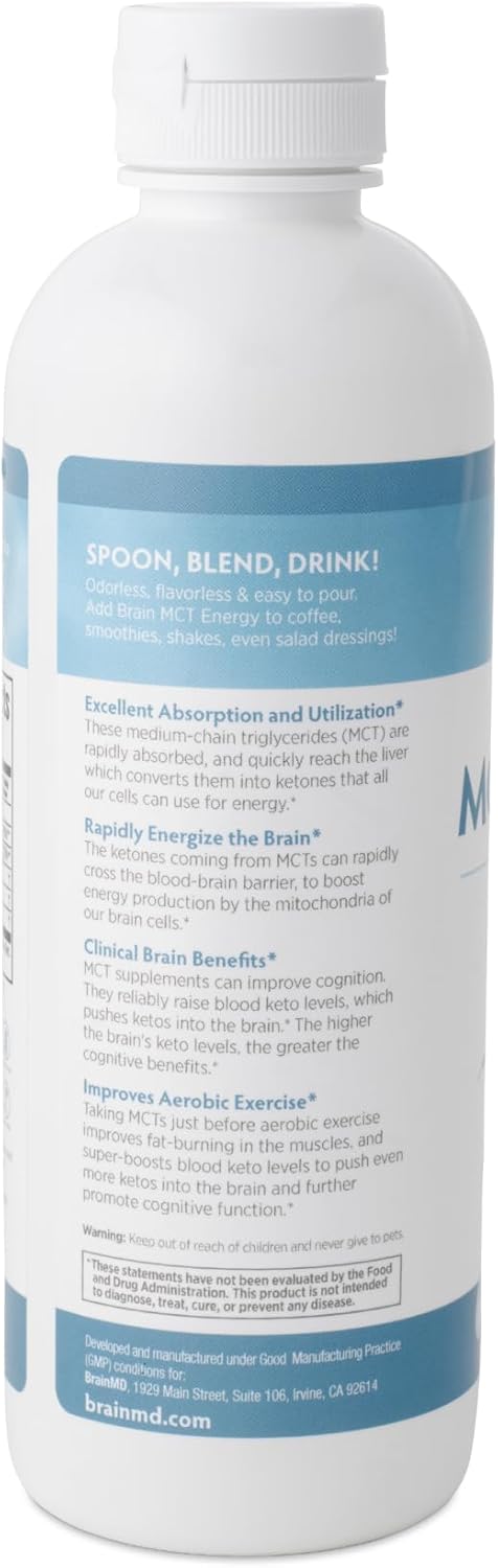 Dr Amen BrainMD Brain MCT Energy - 16 fl oz - Energy Support for Brain & Body - Improves Focus & Satiety - Clean & Fast Acting - Gluten Free - 31 Servings Nirvana Guru