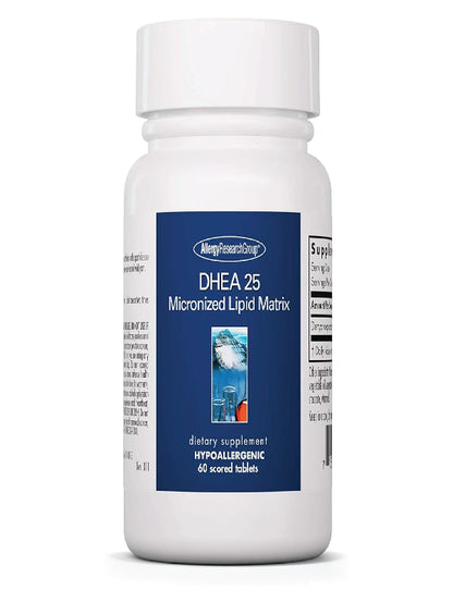 Allergy Research Group DHEA 25mg Supplement - Hormone Support for Men & Women, Micronized Lipid Matrix, Hypoallergenic, Soy-Free, Scored Tablets - 60 Count Nirvana Guru