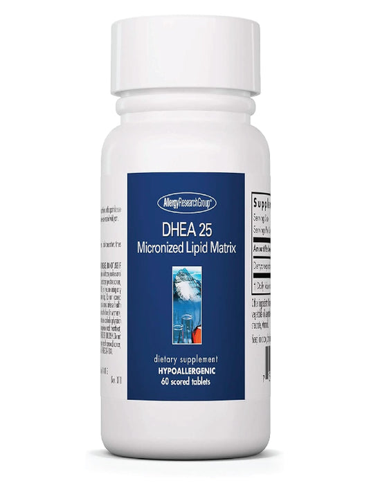 Allergy Research Group DHEA 25mg Supplement - Hormone Support for Men & Women, Micronized Lipid Matrix, Hypoallergenic, Soy-Free, Scored Tablets - 60 Count Nirvana Guru