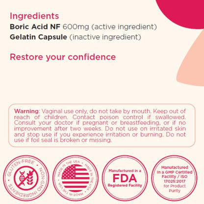 BoriCap - Boric Acid Suppositories for Women - 600 mg - Vaginal Health, Itch & Odor - Natural - Feminine Care - by Heale - Women Owned - Made in The USA - 90 Capsules