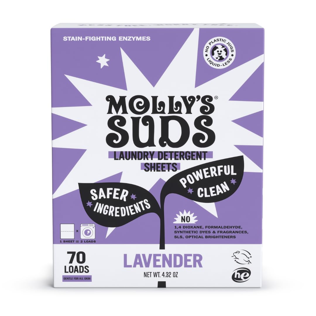 Molly’s Suds Laundry Detergent Sheets | Gentle on Sensitive Skin, Powerful Bio-Based Enzymes, Stain-Fighting | Liquidless & Plastic-Free Packaging | 70 Loads (Unscented) Nirvana Guru