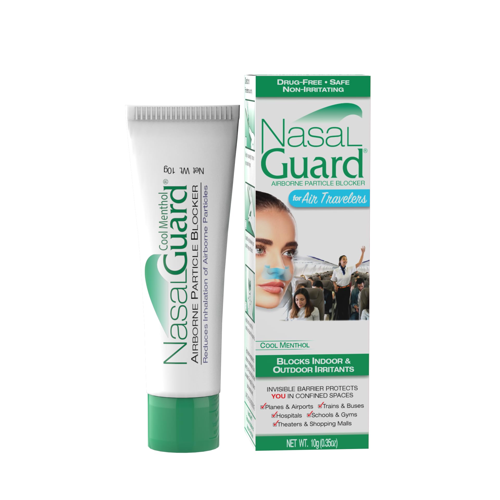 Airborne Particle Blocker Nasal Gel for Air Travelers - Drug-Free, Non-irritating, Non-drowsy, Airplane Travel Approved (Unscented) - Over 150 Applications Per Tube (0.1 oz, Pack of 1) Nirvana Guru