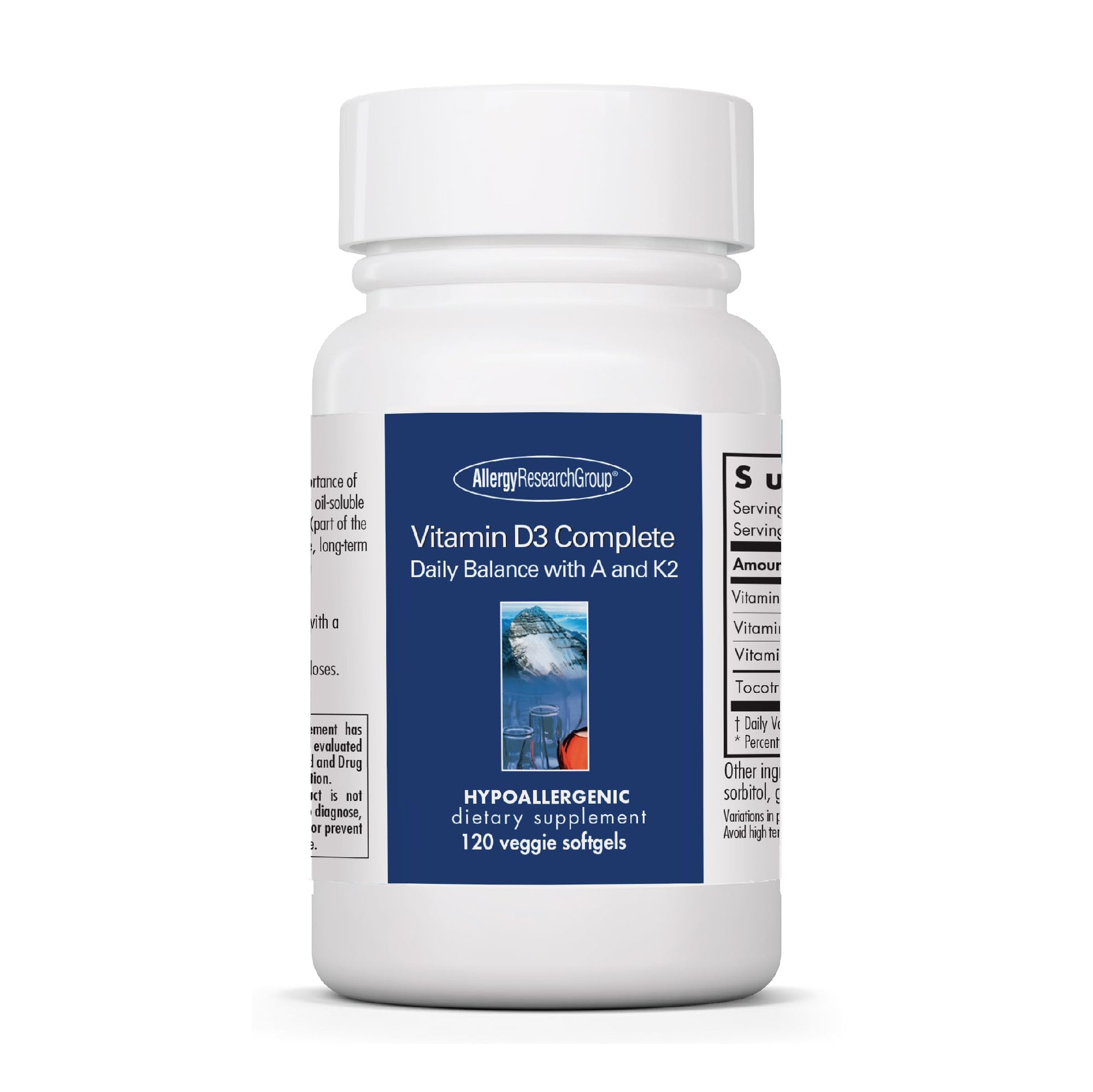 Allergy Research Group Vitamin D3 Complete - Vitamin D3 and K2 Supplement, Daily Balance, with Vitamin A, DeltaGold Tocotrienols, High Potency, Veggie Softgels - 60 Count Nirvana Guru
