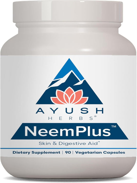 Ayush Herbs Neem Plus - Digestive Health for Women & Men, Gut Support Supplement for Stomach & Skin Health, Immune Support - 90 Vegetarian Capsules (1 Count) Nirvana Guru