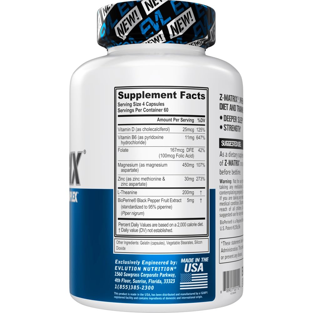 Evlution EVL Post Workout Recovery Bodybuilding Supplement - Magnesium and Zinc - ZMatrix Zinc Magnesium Aspartate Muscle Recovery Supplement for Sleep Support and Muscle Health Nirvana Guru