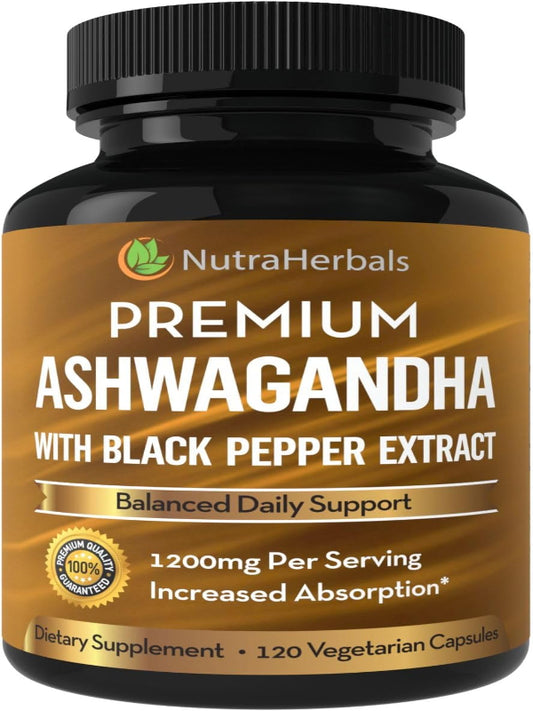 Ashwagandha Supplement Made with Premium Ashwaganda Root Powder 1200mg with Black Pepper Extract for Increased Absorption - 120 Vegi Capsules Nirvana Guru