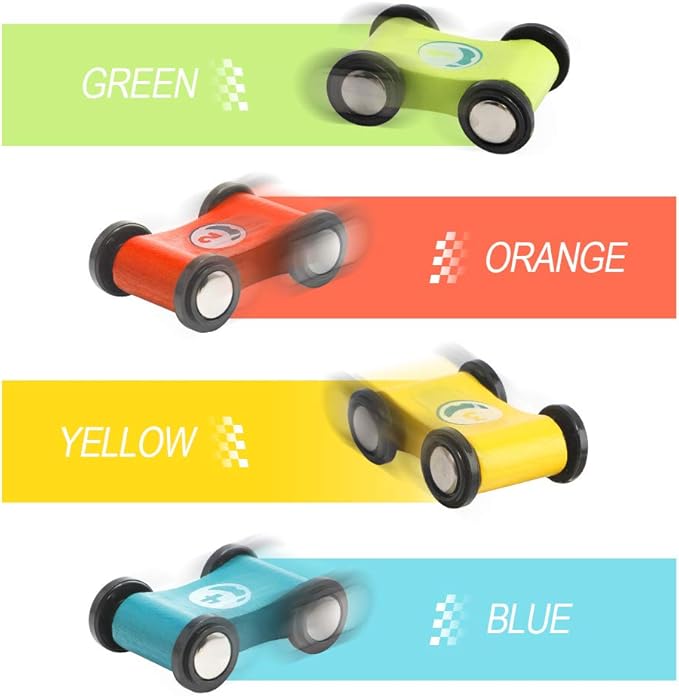 TOP Bright Toddler Wooden Race Track Car Ramp Toys for 1 2 Year Old Baby Motor Skills Race Tracks Car Ramp Vehicle Playsets with 4 Mini Cars and 1 Car Garage nirvanaguru