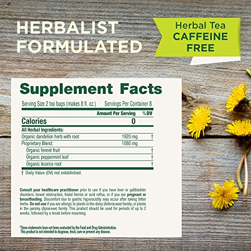 Traditional Medicinals Tea, Organic EveryDay Detox Dandelion, Supports Healthy Liver & Kidney Function, Detox, 16 Tea Bags - Nirvana Guru