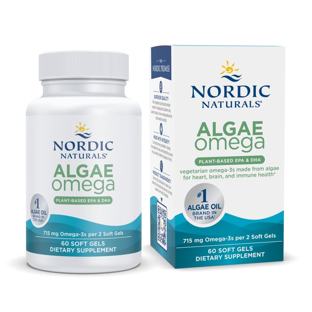 Nordic Naturals Algae Omega - 120 Soft Gels - 715 mg Omega-3 - Certified Vegan Algae Oil - Plant-Based EPA & DHA - Heart, Eye, Immune & Brain Health - Non-GMO - 60 Servings - Nirvana Guru