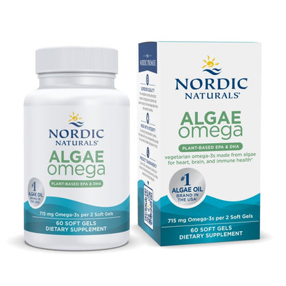 Nordic Naturals Algae Omega - 120 Soft Gels - 715 mg Omega-3 - Certified Vegan Algae Oil - Plant-Based EPA & DHA - Heart, Eye, Immune & Brain Health - Non-GMO - 60 Servings - Nirvana Guru