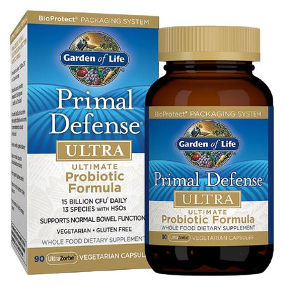 Garden of Life Primal Defense Ultra Ultimate Probiotic Formula - 15 Billion CFU and 13 Strains of Probiotics Plus HSOs for Healthy Digestive Balance, Vegetarian and Gluten Free, 90 Capsules - Nirvana Guru
