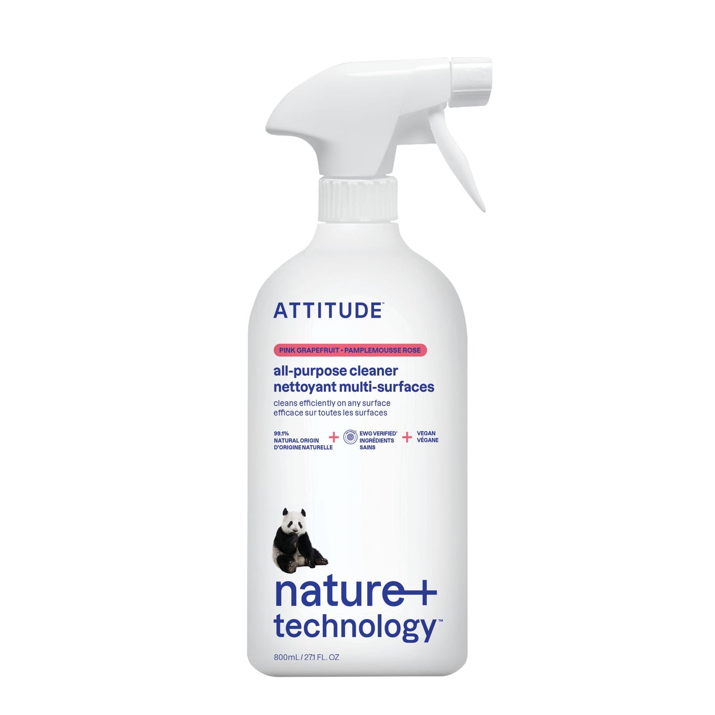 ATTITUDE All Purpose Cleaner Spray, EWG Verified, Vegan, Made with 94% Plant-Based Ingredients, Streak-Free for Kitchen, Bathroom, Glass & More, Citrus Zest Scent, 27.1 Fl Oz Nirvana Guru